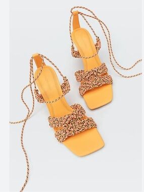 STRADIVARIUS Orange Pink Braided Strappy Sandals Size 5
